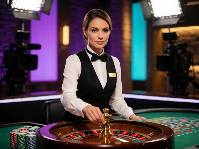 Croupi&egrave;re am Roulette-Tisch im Streaming-Studio als Beleg f&uuml;r &uuml;ber 60 Live-Tische im Live Casino von V.Vegas