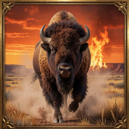 St&uuml;rmender Bison vor Sonnenuntergang als Slot-Vorschaubild f&uuml;r den Jackpot-Slot Buffalo Force