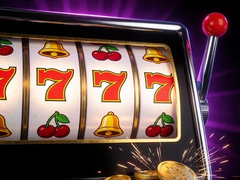 Leuchtender Online-Slot mit Triple-Seven-Symbolen als Symbolbild f&uuml;r die Slots-Kategorie bei V.Vegas Casino