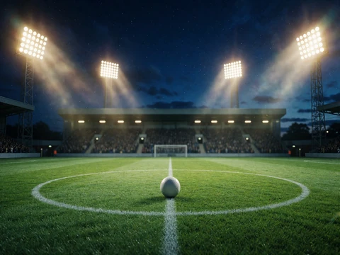 Flutlichtstadion bei Nacht als Symbolbild f&uuml;r Sportwetten und Live-Wetten im V.Vegas Sportwettenbereich
